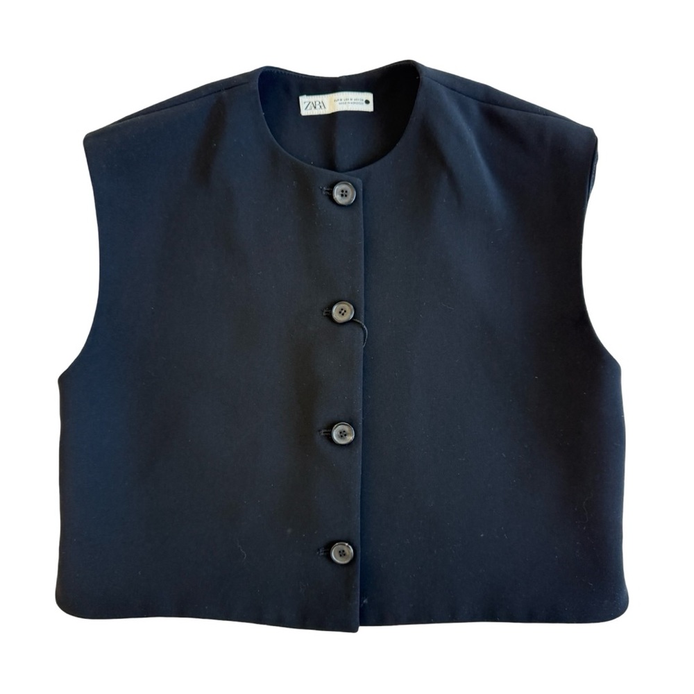 Zara Black Sleeveless Boxy Vest Top with Buttons